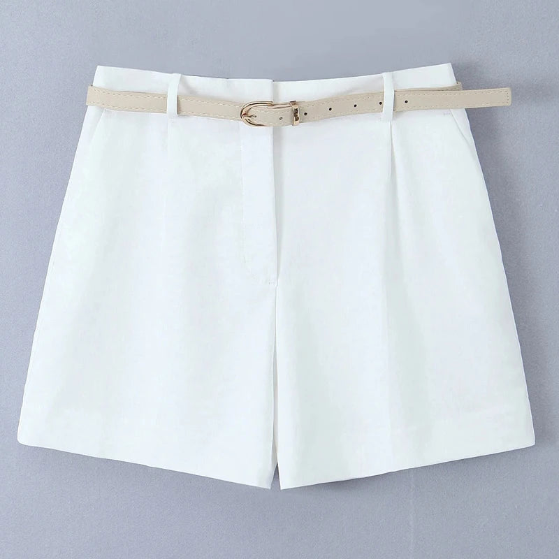 Women's White High Waist Shorts