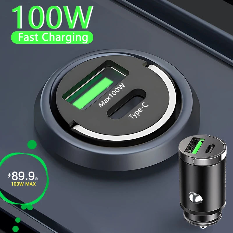 100W Mini Car Charger for iPhone Samsung